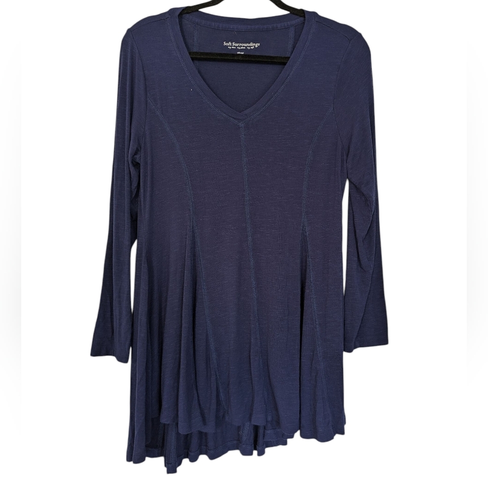 Soft Surroundings Navy Blue Knit Tunic V-Neck Long Sleeve Women's Size X‎ Small
